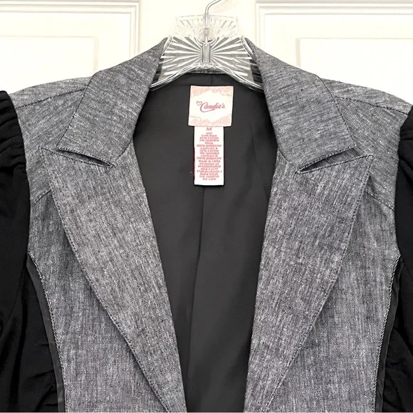 🌸3/$25 Candies Linen Blend Black & Gray Blazer Jacket with Ruching Detail Size M - Picture 7 of 16